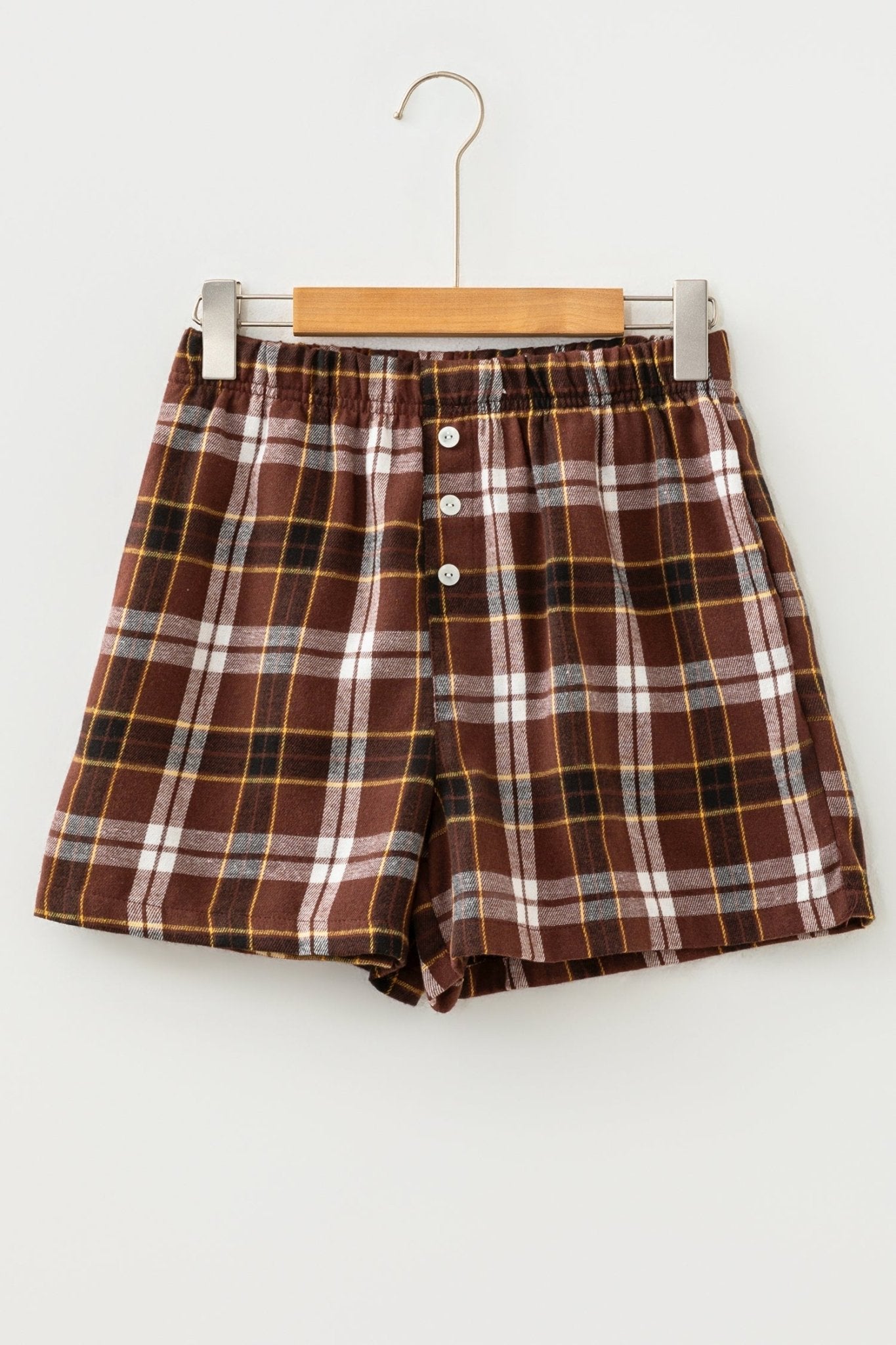 Plaid Button Front Elastic Waist Shorts - Rooted & Reckless Co.