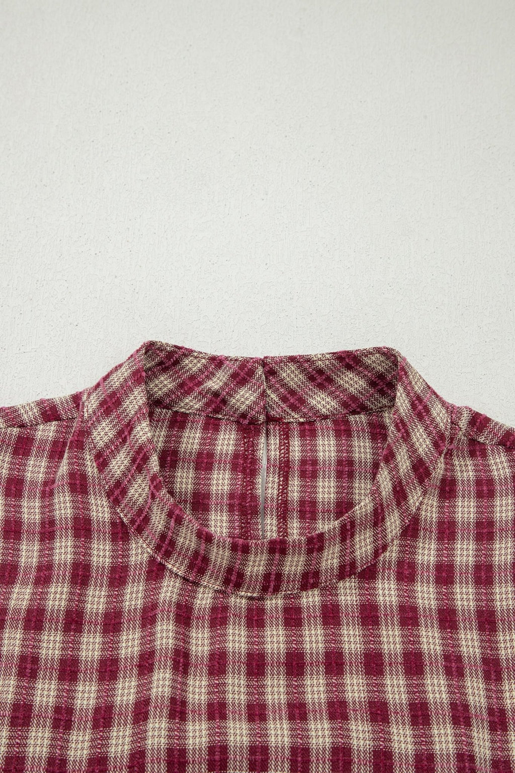 Plaid Button Keyhole Pleated Long Sleeve Blouse - Rooted & Reckless Co.
