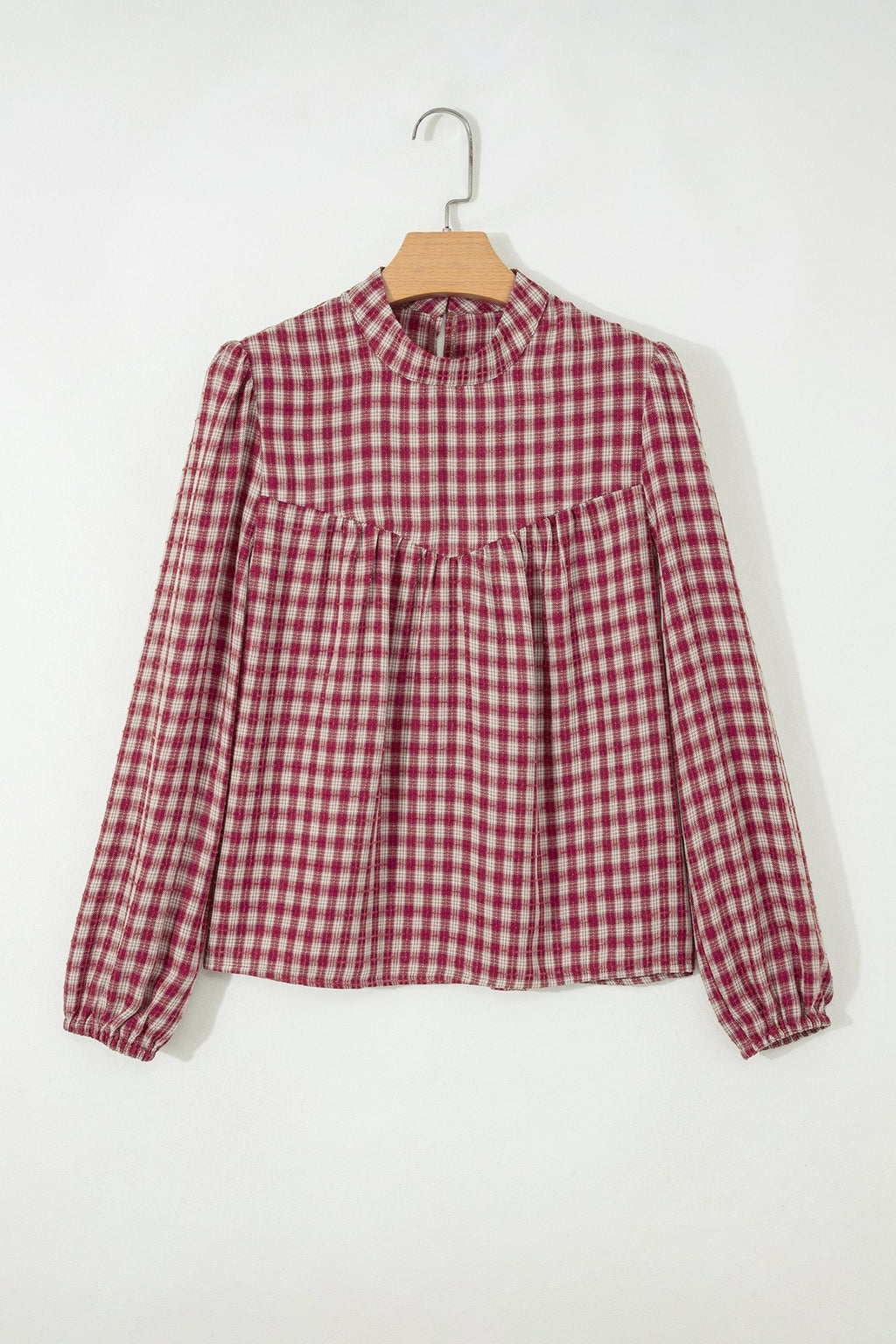 Plaid Button Keyhole Pleated Long Sleeve Blouse - Rooted & Reckless Co.