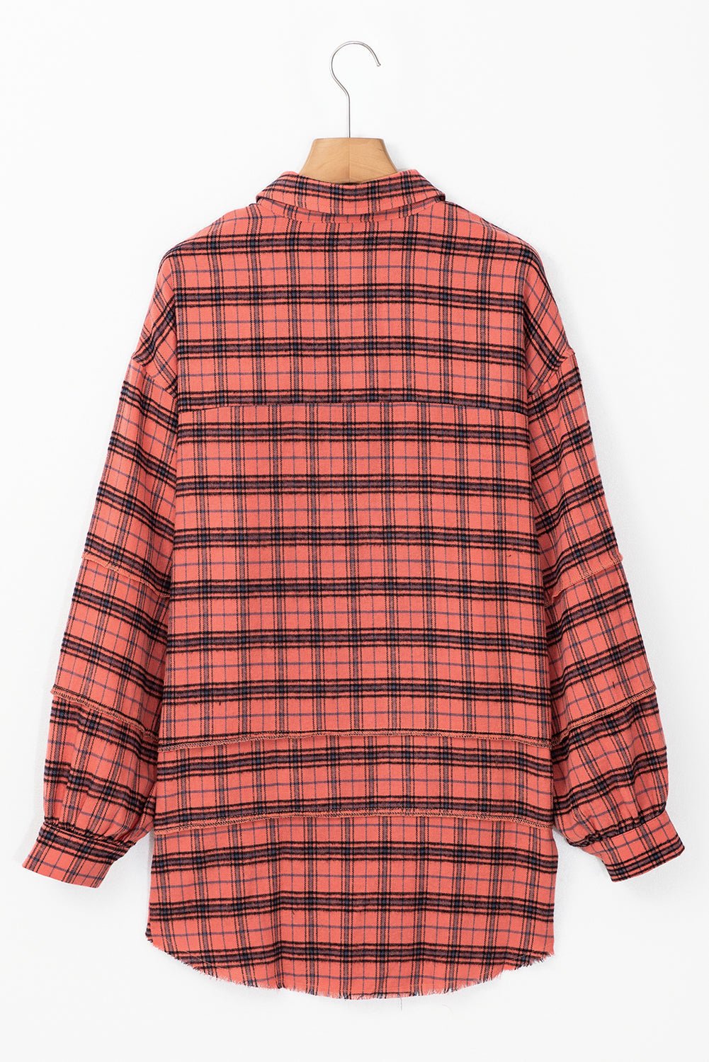 Plaid Button-Up Distressed Hem Long Sleeve Shirt - Rooted & Reckless Co.