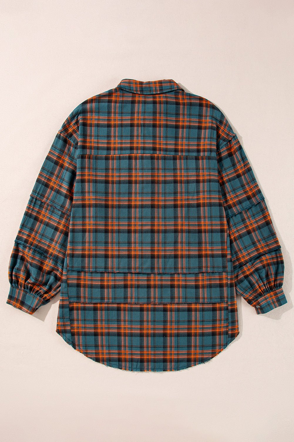 Plaid Button-Up Distressed Hem Long Sleeve Shirt - Rooted & Reckless Co.