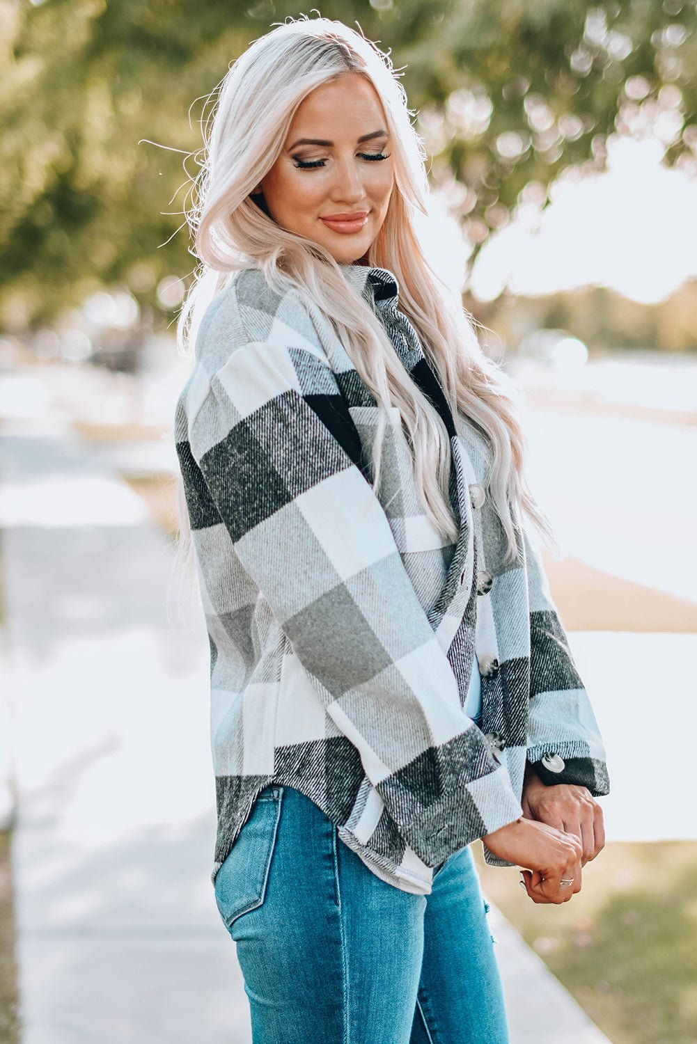 Plaid Button-Up Long Sleeve Pocketed Shacket - Rooted & Reckless Co.