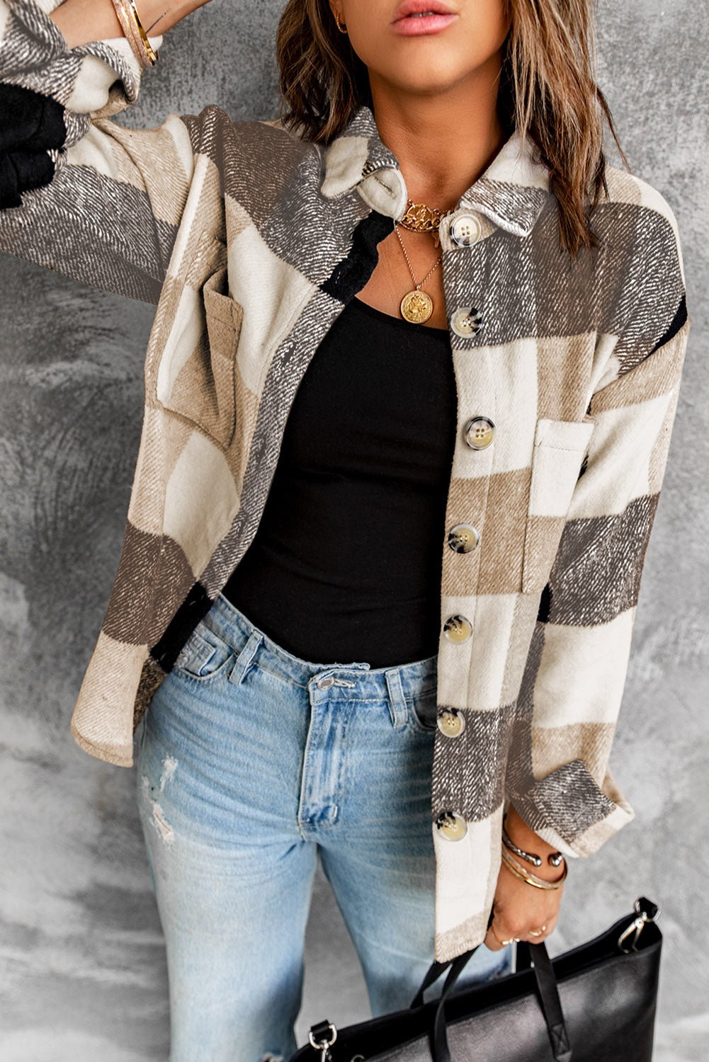 Plaid Button-Up Long Sleeve Pocketed Shacket - Rooted & Reckless Co.