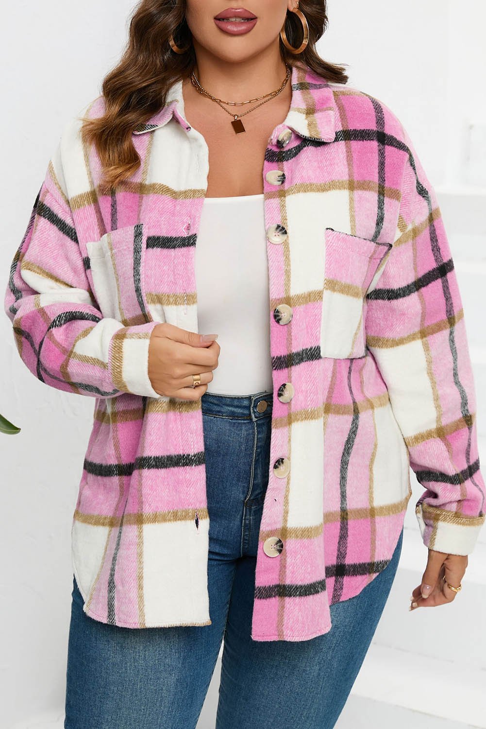 Plaid Button-Up Long Sleeve Pocketed Shacket - Rooted & Reckless Co.