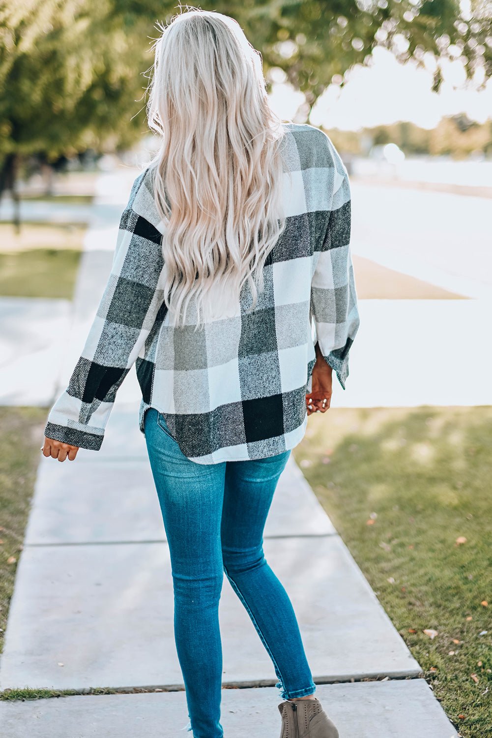 Plaid Button-Up Long Sleeve Pocketed Shacket - Rooted & Reckless Co.