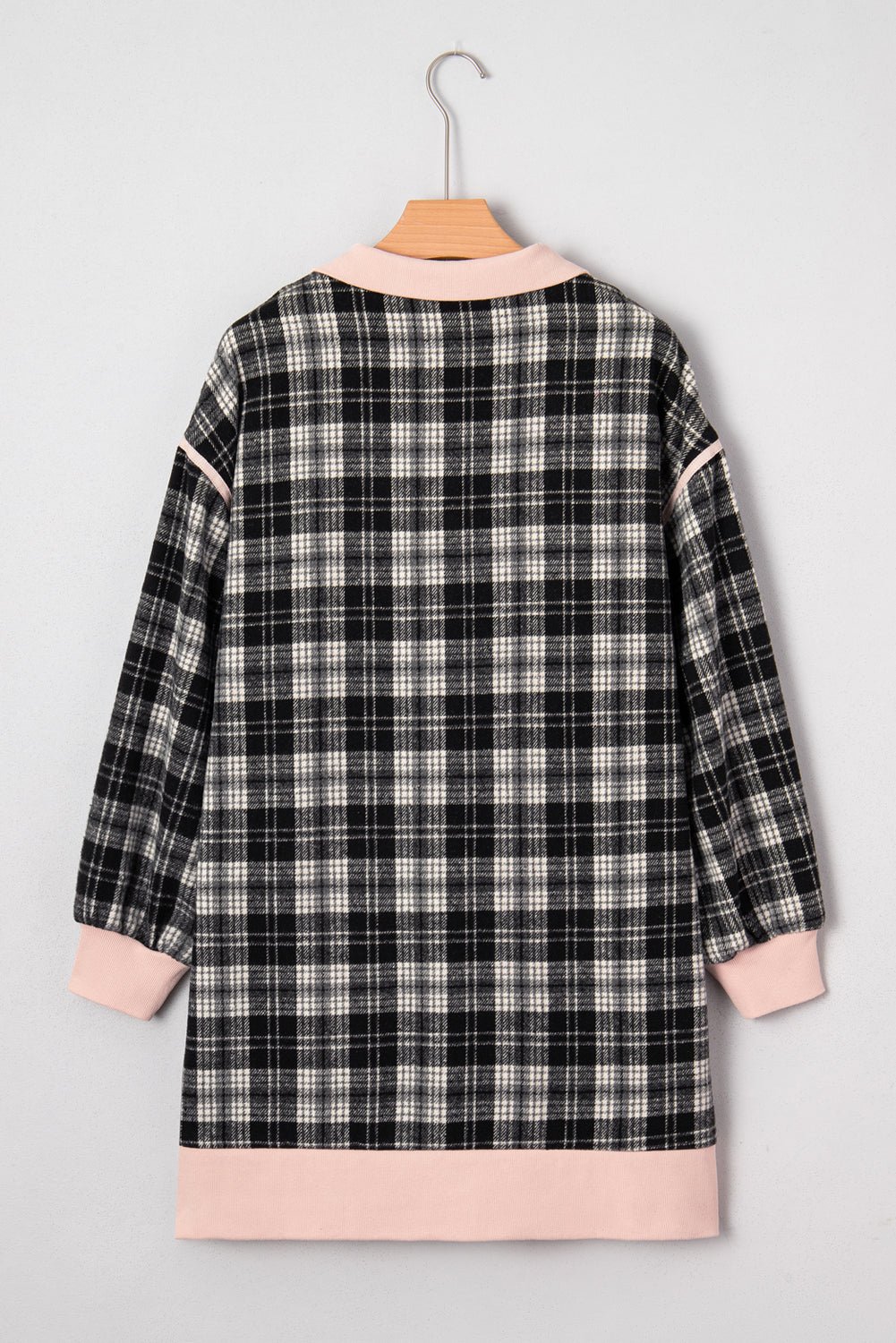 Plaid Collared Zip-Up Long Sleeve Mini Dress - Rooted & Reckless Co.