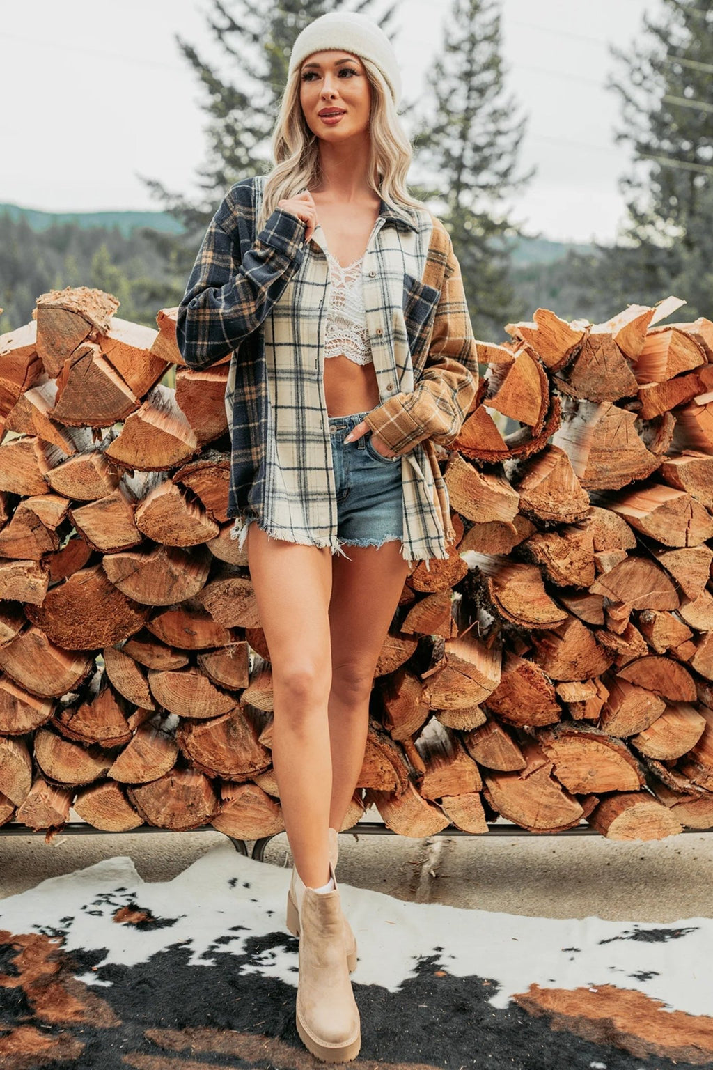 Plaid Colorblock Long Sleeve Buttoned Shacket - Rooted & Reckless Co.