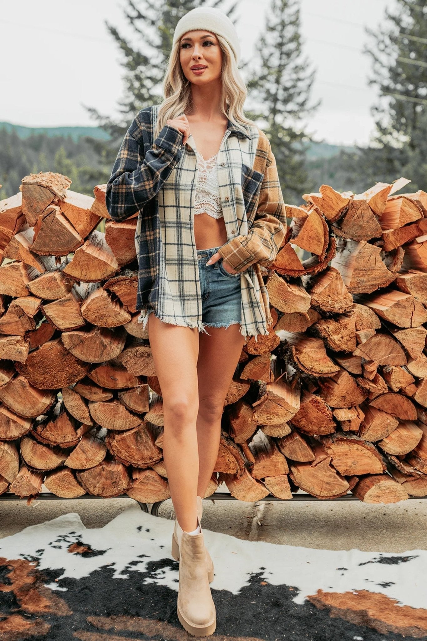 Plaid Colorblock Long Sleeve Buttoned Shacket - Rooted & Reckless Co.