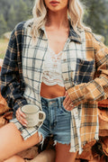 Plaid Colorblock Long Sleeve Buttoned Shacket - Rooted & Reckless Co.