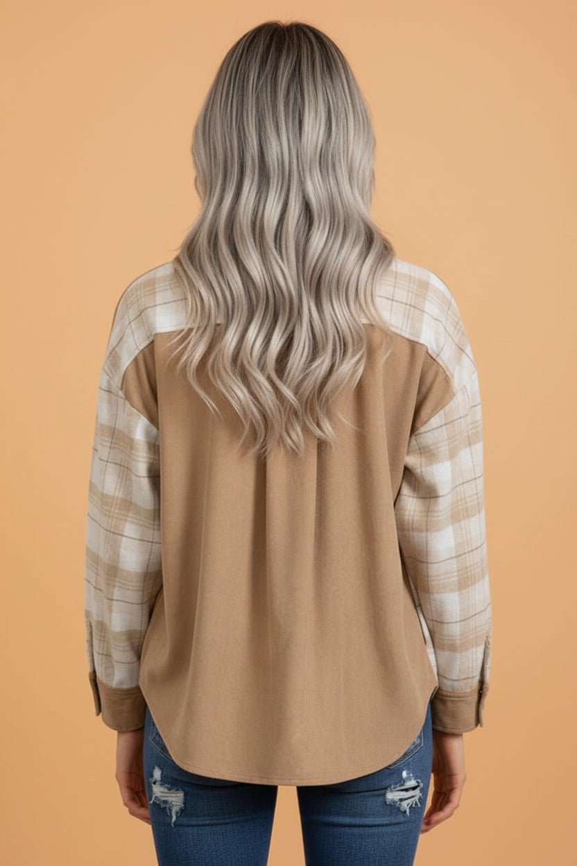 Plaid Colorblock Patch Pocket Buttoned Shacket - Rooted & Reckless Co.