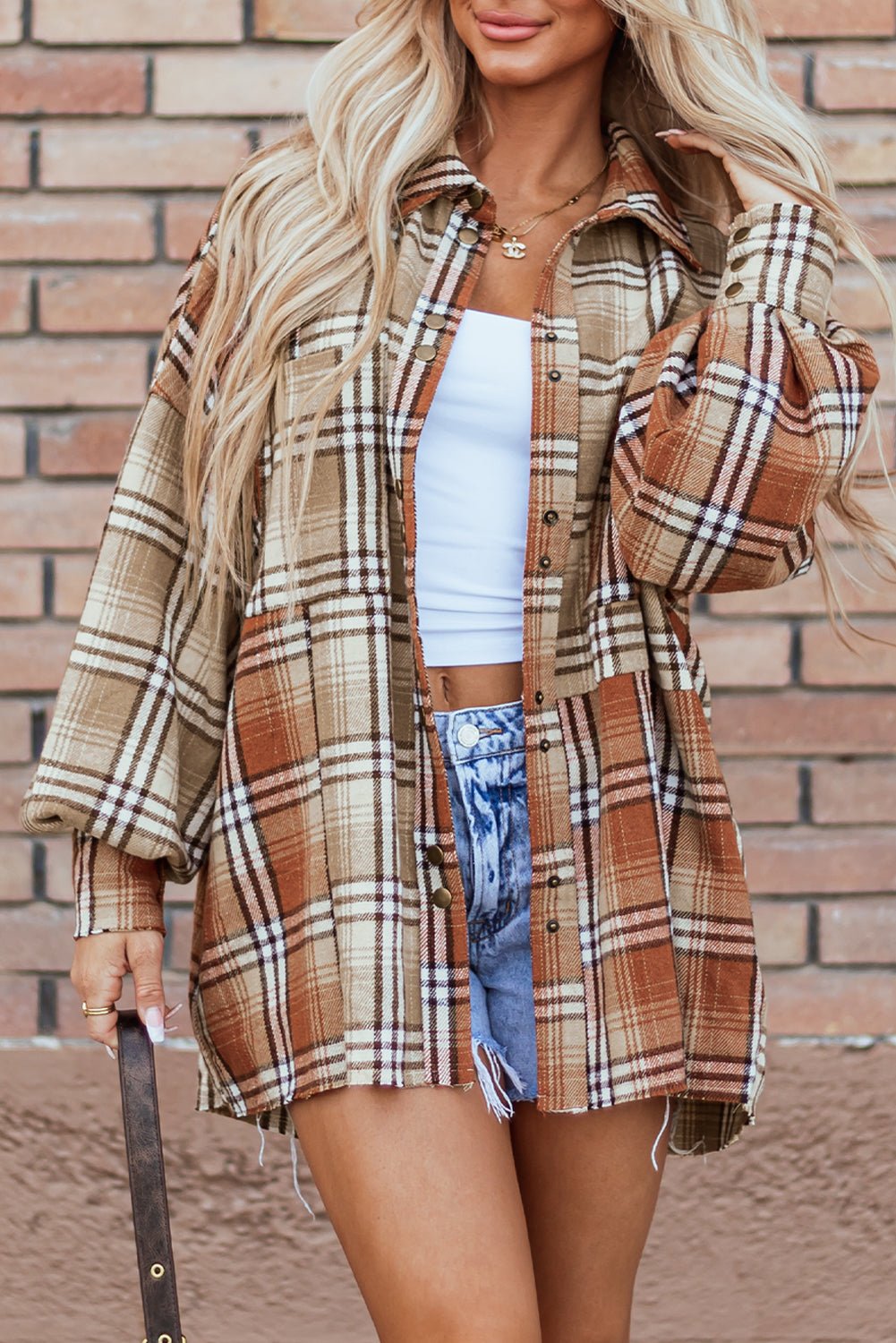 Plaid Colorblock Patchwork Snap Buttoned Shacket - Rooted & Reckless Co.
