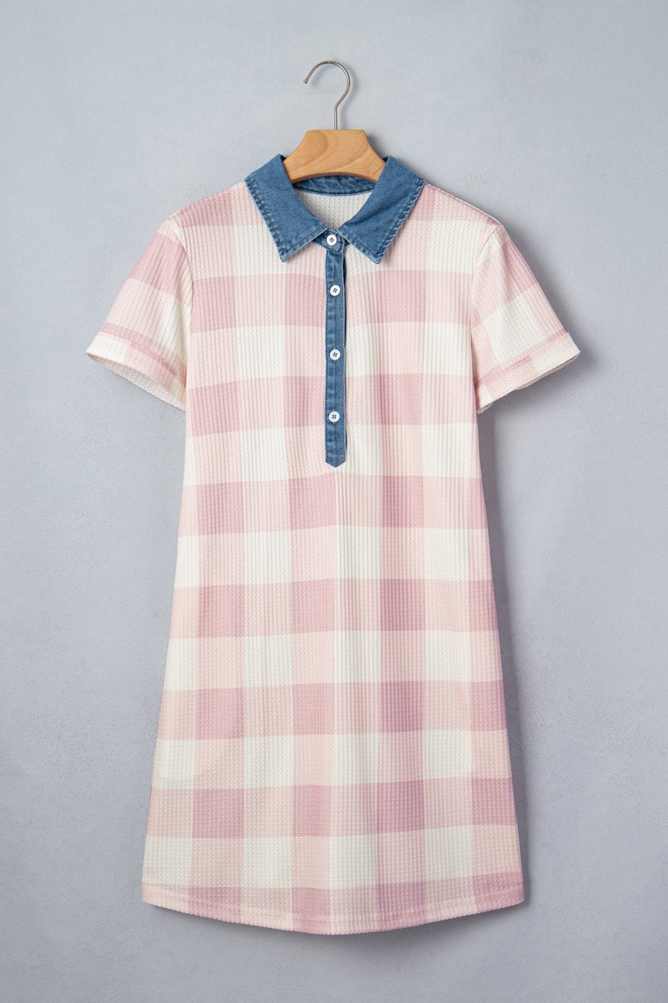 Plaid Contrast Denim Collared T-Shirt Mini Dress - Rooted & Reckless Co.