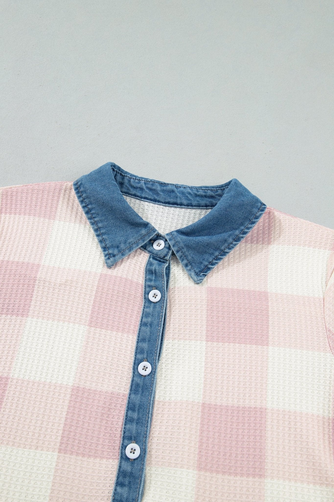 Plaid Contrast Denim Collared T-Shirt Mini Dress - Rooted & Reckless Co.