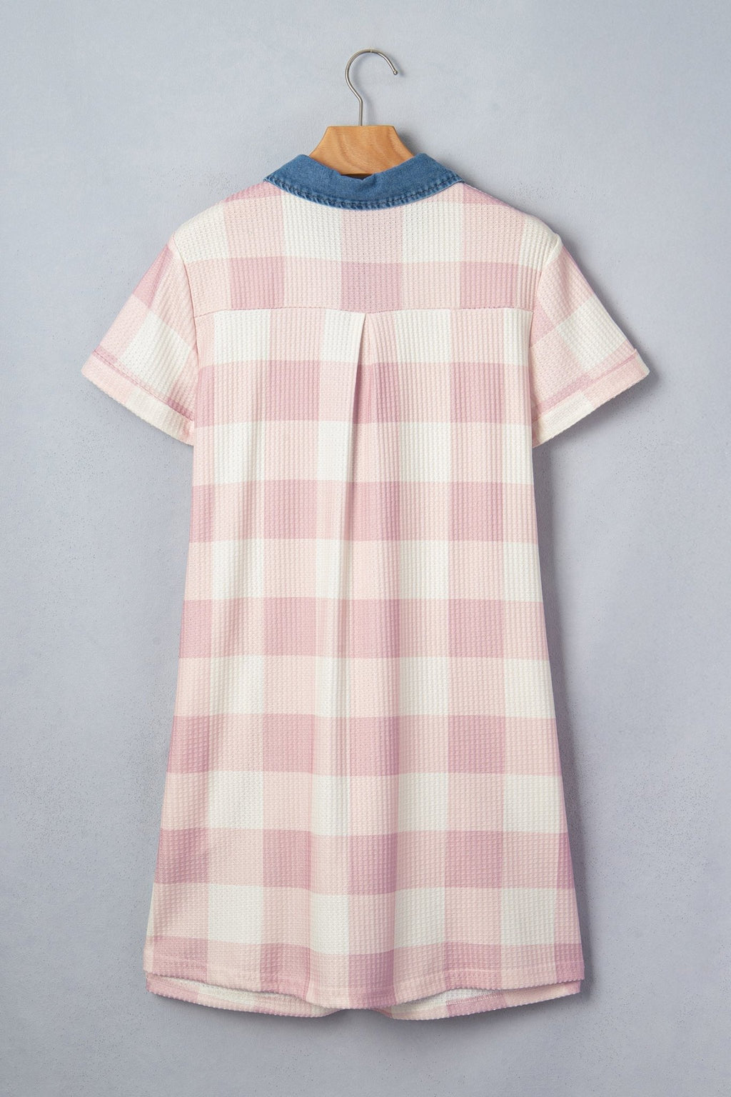 Plaid Contrast Denim Collared T-Shirt Mini Dress - Rooted & Reckless Co.