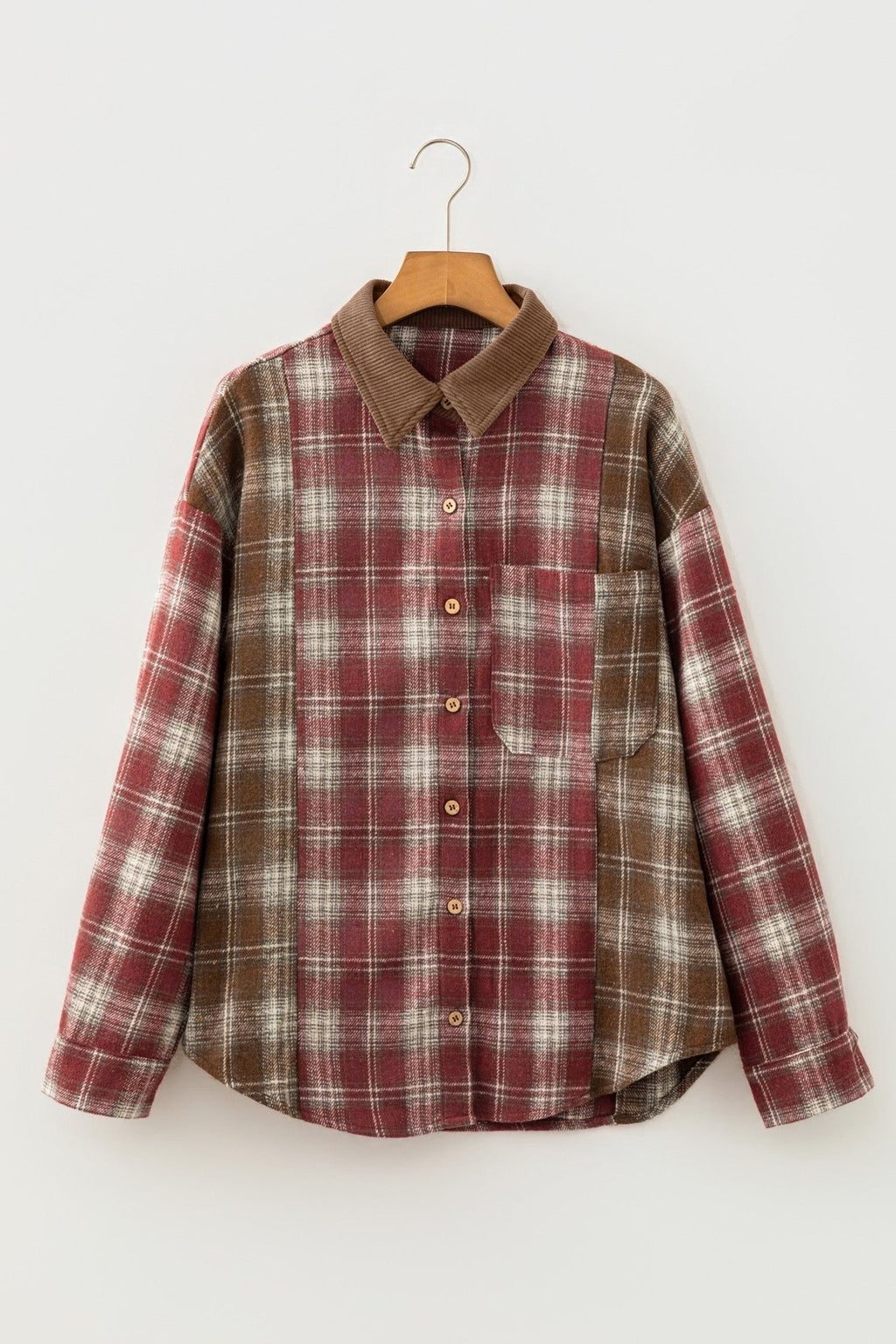 Plaid Contrast Long Sleeve Button Down Shirt - Rooted & Reckless Co.