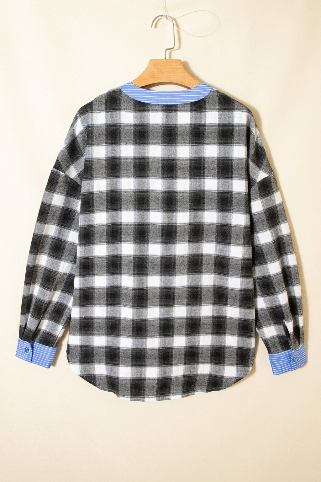 Plaid Contrast Stripe Edge Half-Placket Blouse - Rooted & Reckless Co.