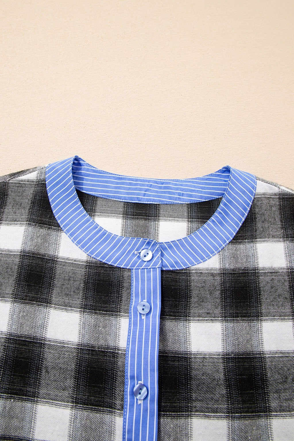 Plaid Contrast Stripe Edge Half-Placket Blouse - Rooted & Reckless Co.