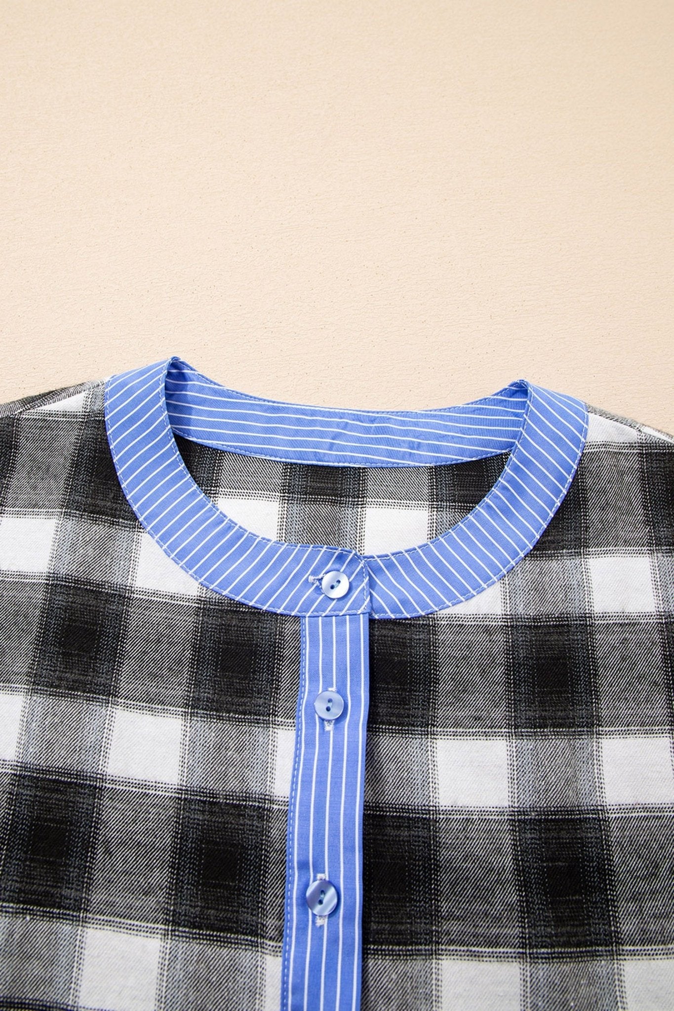Plaid Contrast Stripe Edge Half-Placket Blouse - Rooted & Reckless Co.