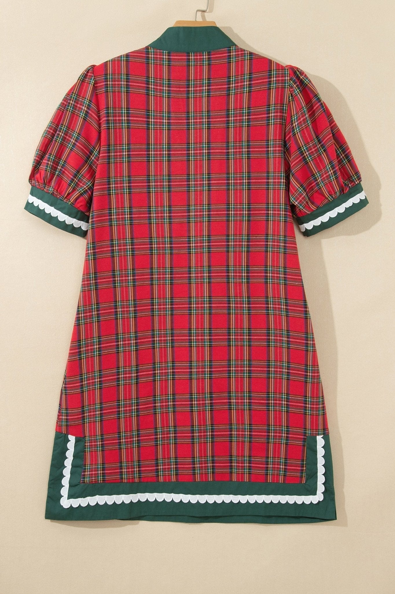 Plaid Contrast Trim Short Sleeve Mini Dress - Rooted & Reckless Co.