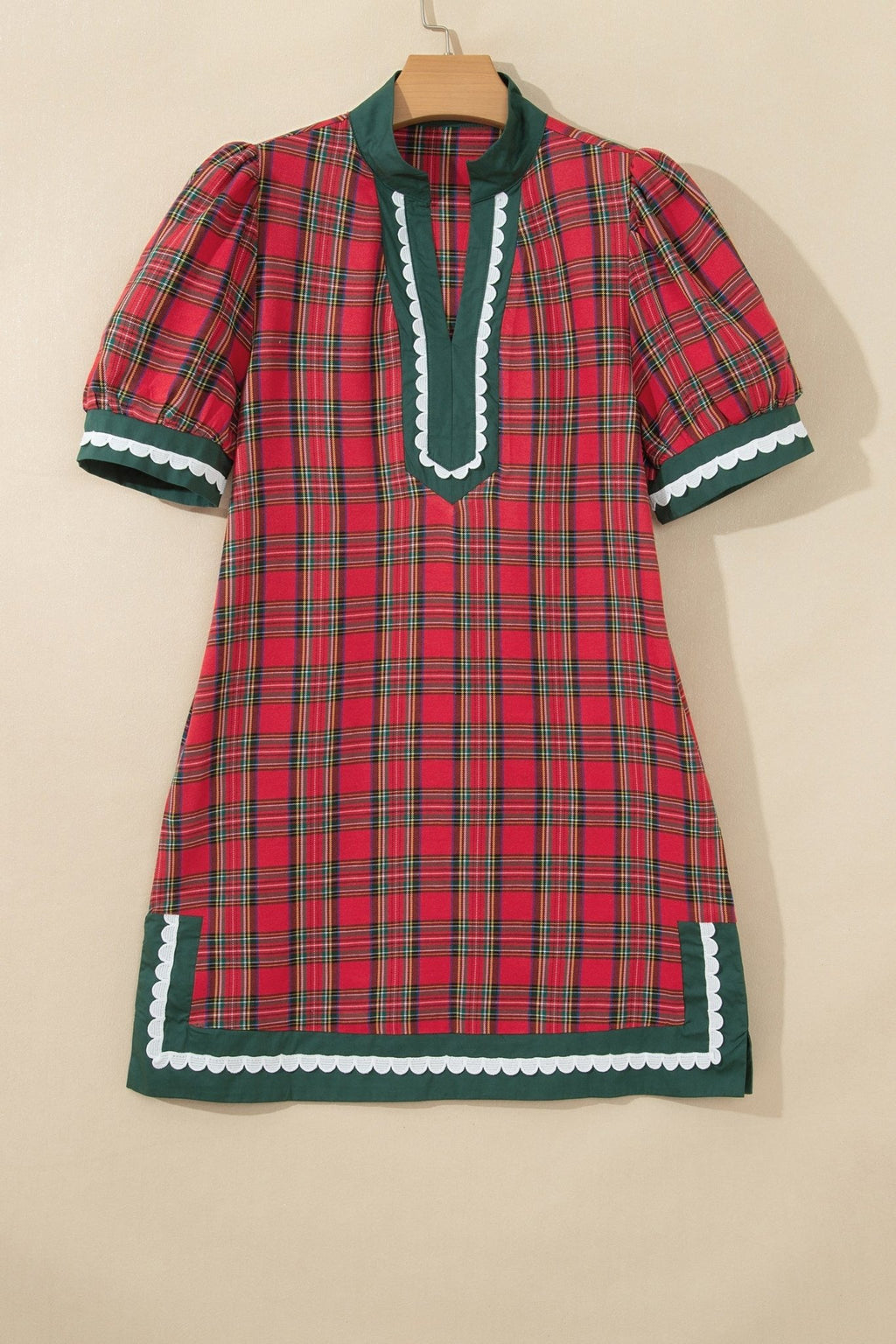 Plaid Contrast Trim Short Sleeve Mini Dress - Rooted & Reckless Co.