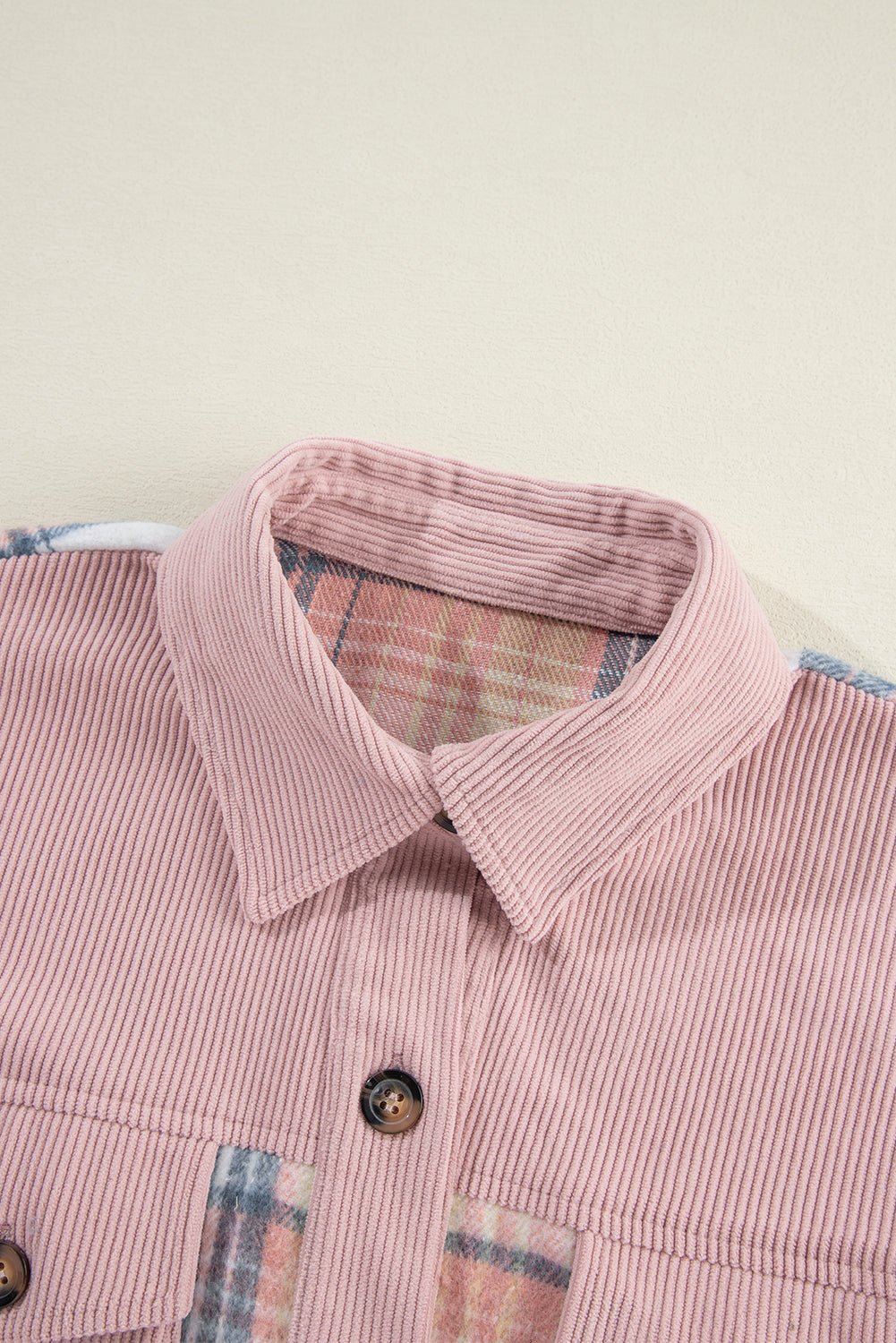 Plaid Corduroy Patchwork Chest Pocket Buttoned Shacket - Rooted & Reckless Co.
