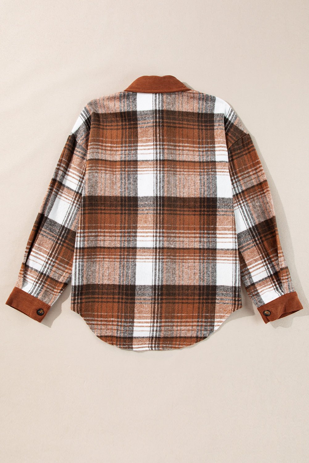 Plaid Corduroy Patchwork Chest Pocket Buttoned Shacket - Rooted & Reckless Co.