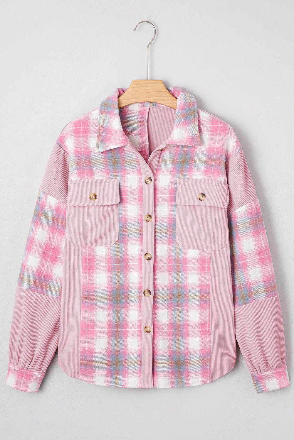 Plaid Corduroy Patchwork Flap Pocket Shacket - Rooted & Reckless Co.