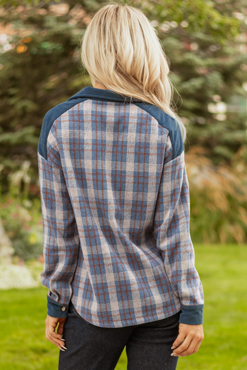 Plaid Corduroy Patchwork Zip-Up Snap-Button Jacket - Rooted & Reckless Co.