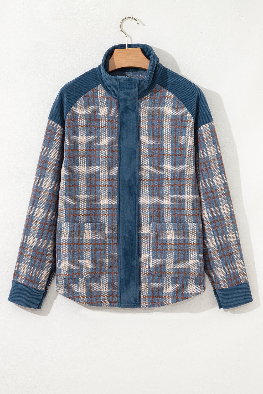 Plaid Corduroy Patchwork Zip-Up Snap-Button Jacket - Rooted & Reckless Co.