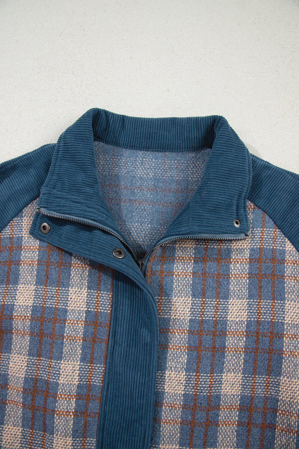 Plaid Corduroy Patchwork Zip-Up Snap-Button Jacket - Rooted & Reckless Co.