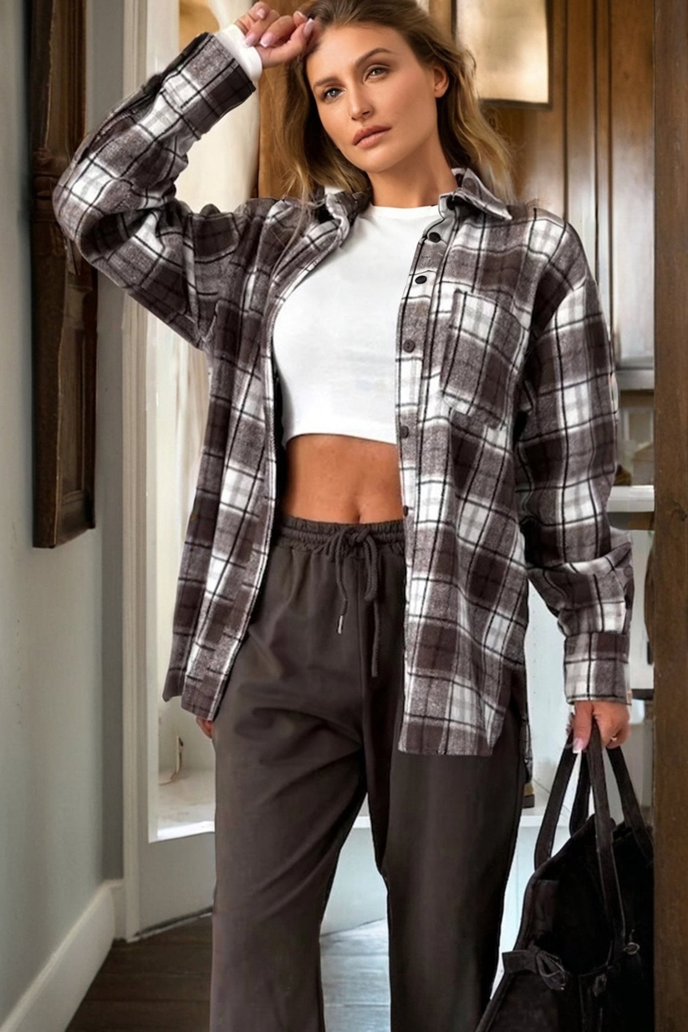 Plaid Flannel Chest Pocket Boyfriend Shacket - Rooted & Reckless Co.