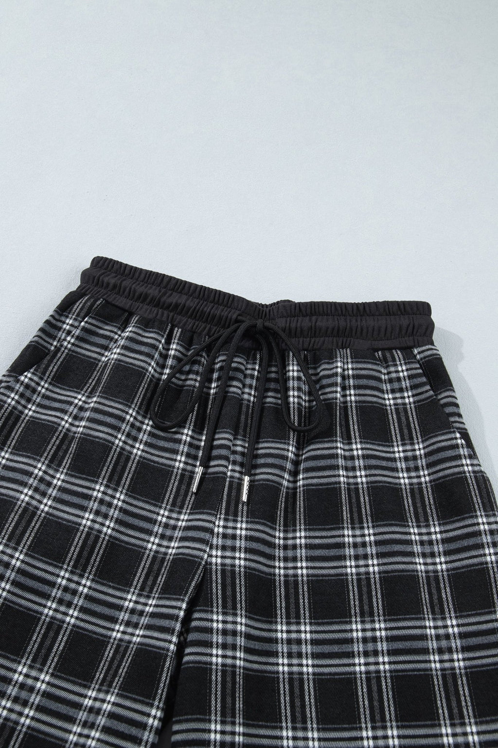 Plaid Frenchy Contrast Drawstring Waist Wide Leg Pants - Rooted & Reckless Co.