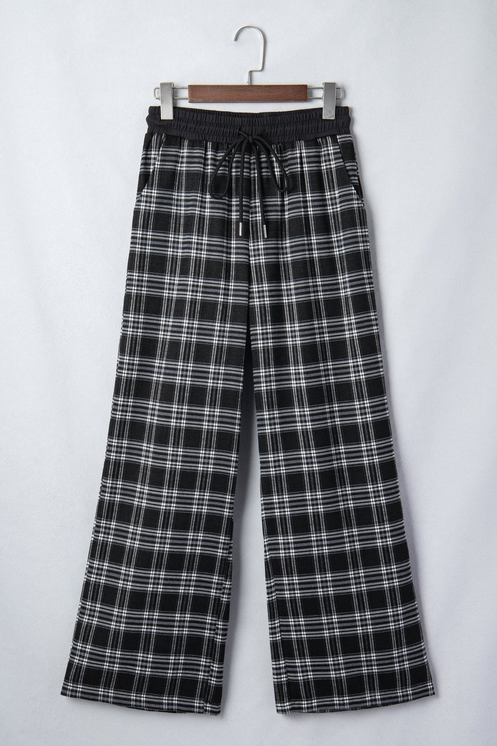 Plaid Frenchy Contrast Drawstring Waist Wide Leg Pants - Rooted & Reckless Co.
