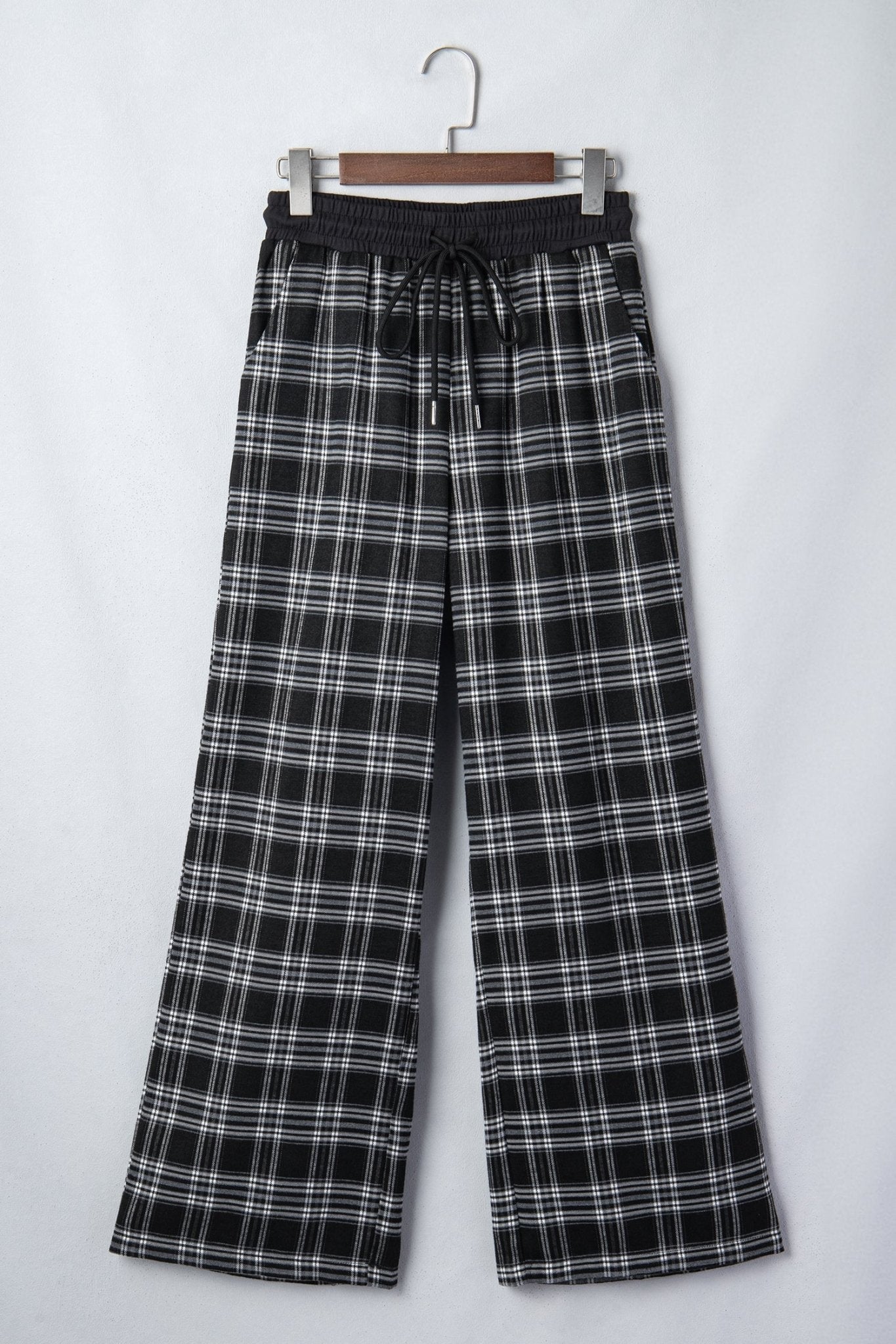 Plaid Frenchy Contrast Drawstring Waist Wide Leg Pants - Rooted & Reckless Co.