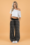 Plaid Frenchy Contrast Drawstring Waist Wide Leg Pants - Rooted & Reckless Co.