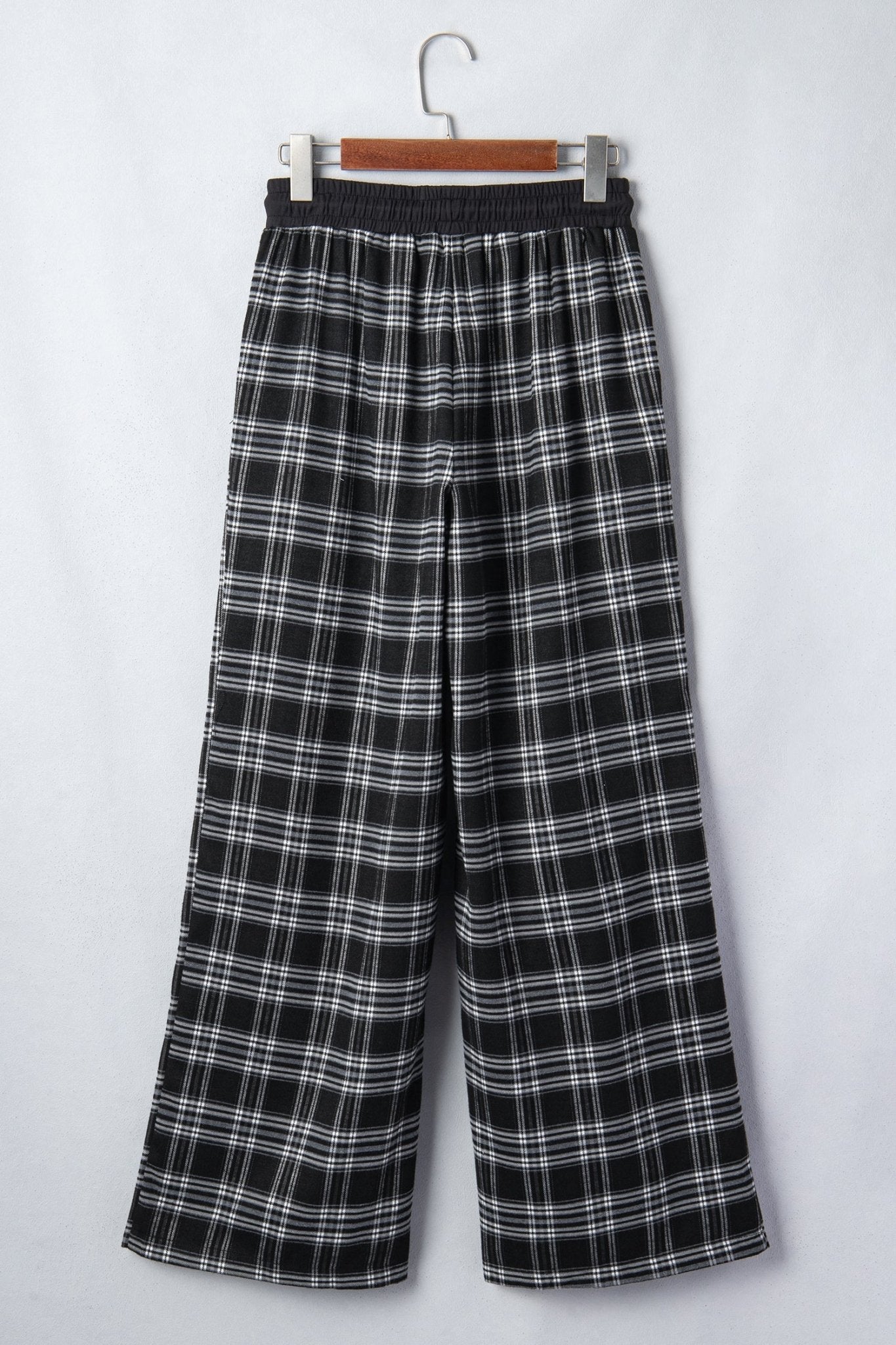 Plaid Frenchy Contrast Drawstring Waist Wide Leg Pants - Rooted & Reckless Co.
