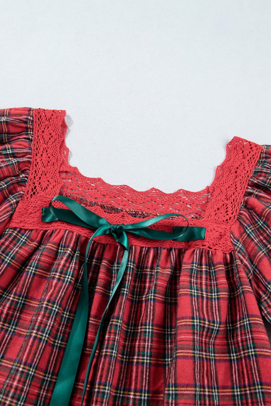 Plaid Lace Trim Square Neck Mini Babydoll Dress - Rooted & Reckless Co.