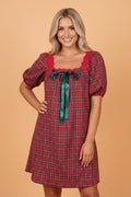 Plaid Lace Trim Square Neck Mini Babydoll Dress - Rooted & Reckless Co.