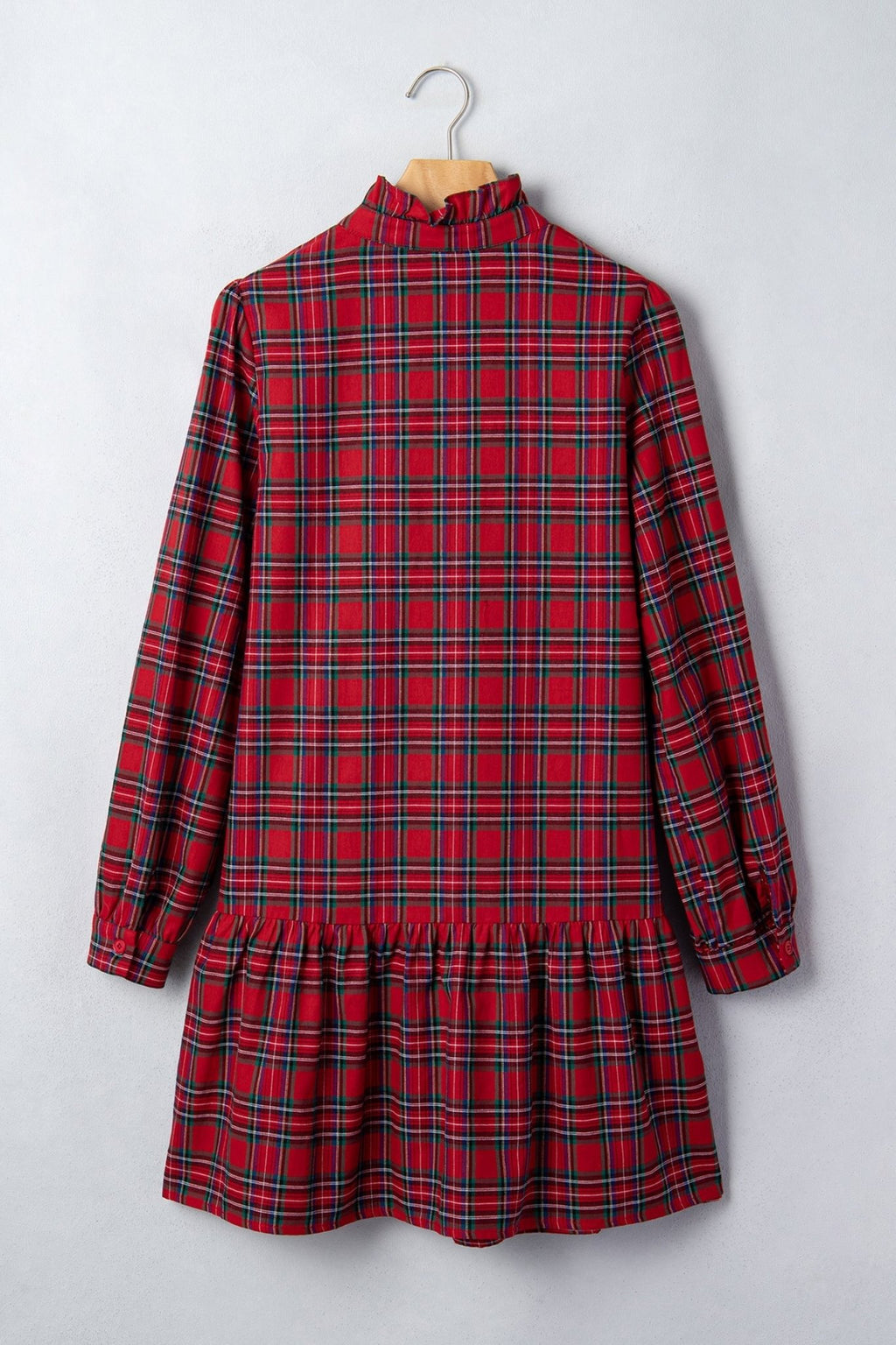 Plaid Long Sleeve Drop Waist Mini Dress - Rooted & Reckless Co.