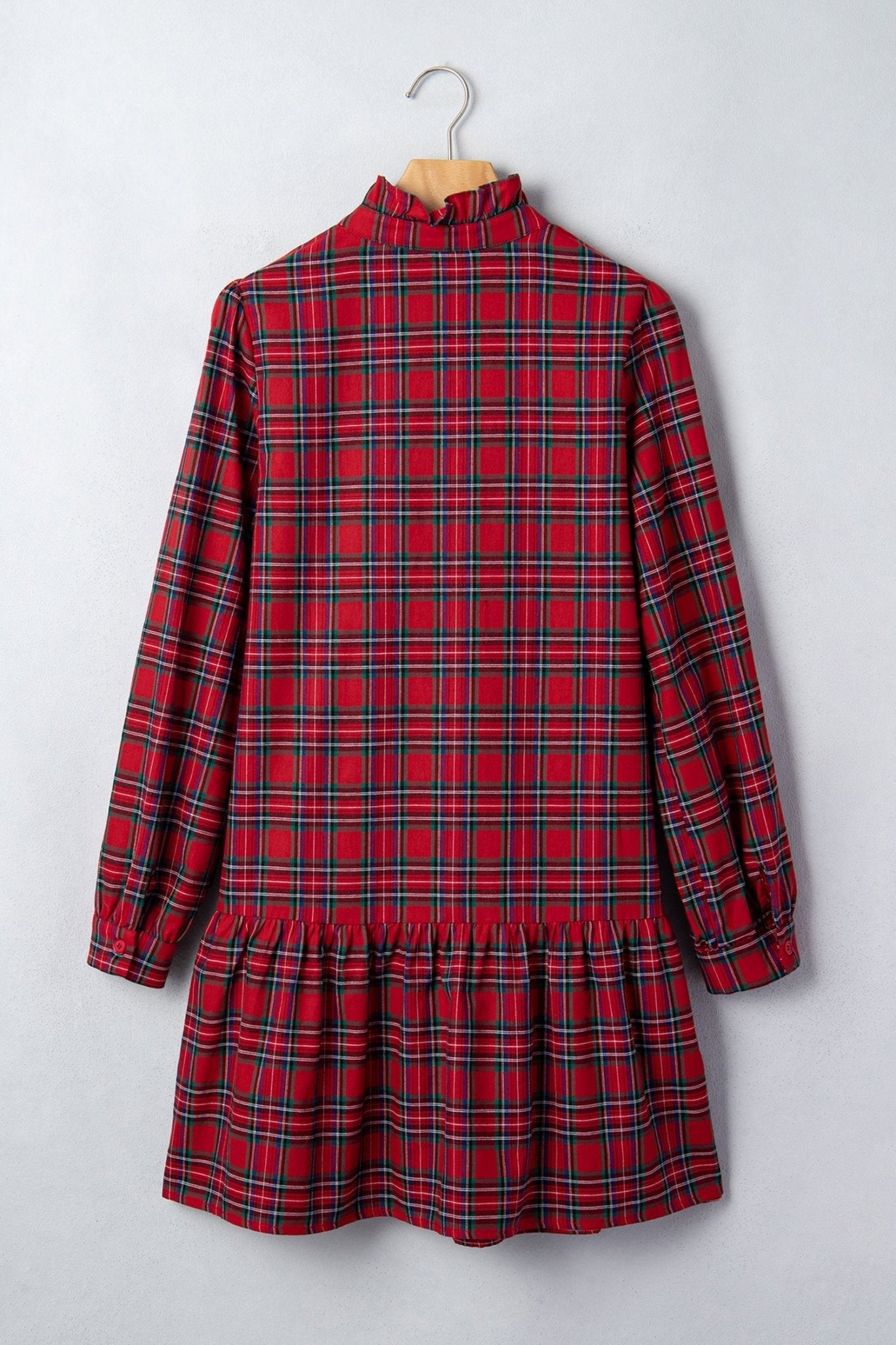Plaid Long Sleeve Drop Waist Mini Dress - Rooted & Reckless Co.