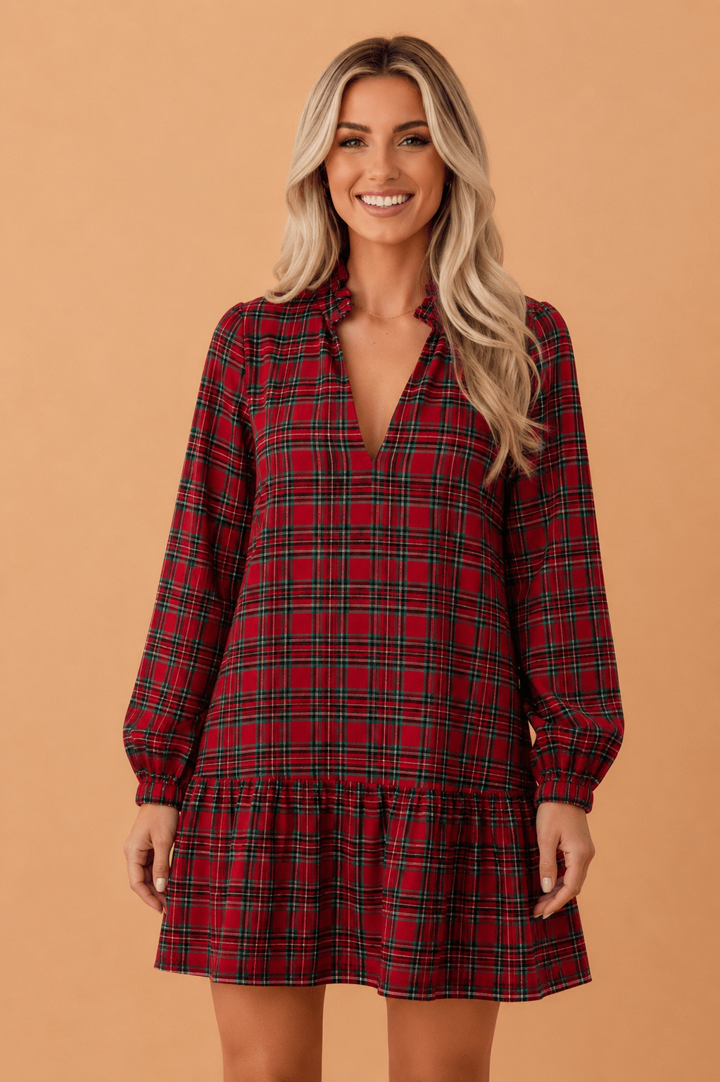Plaid Long Sleeve Drop Waist Mini Dress - Rooted & Reckless Co.