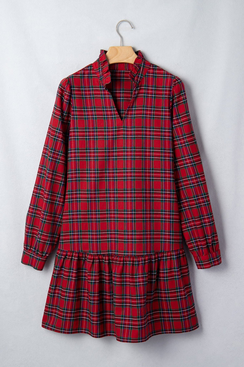 Plaid Long Sleeve Drop Waist Mini Dress - Rooted & Reckless Co.