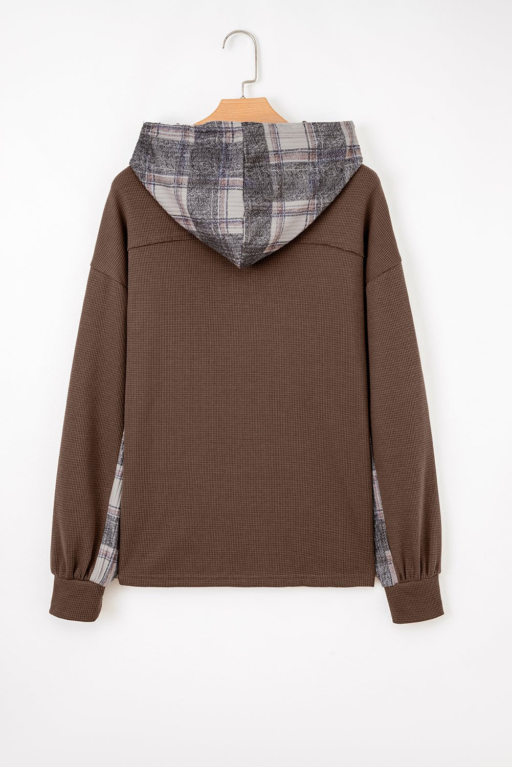 Plaid Patchwork Button-Up Drawstring Hooded Shacket - Rooted & Reckless Co.