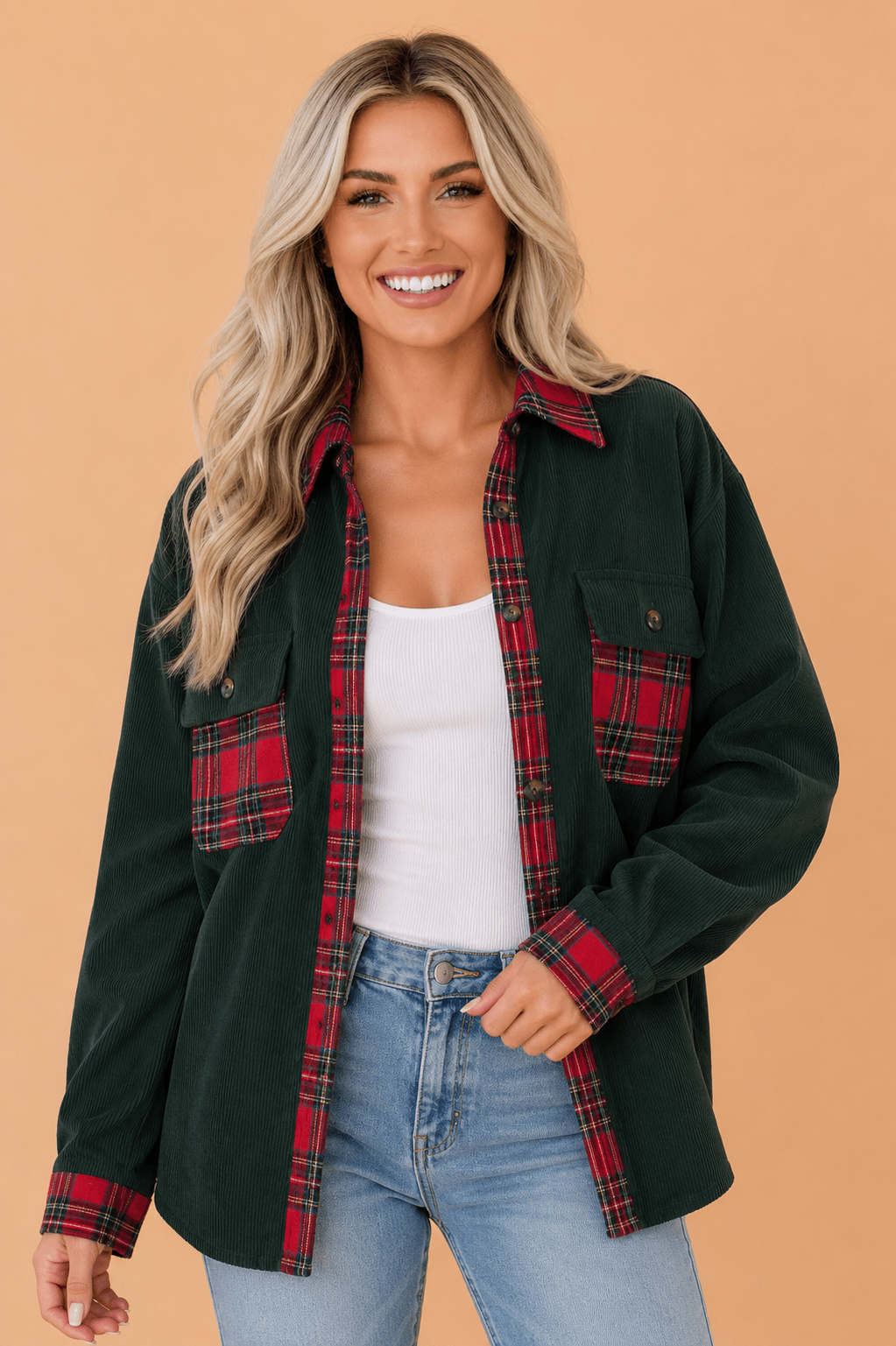 Plaid Patchwork Buttoned Chest Pocket Shacket - Rooted & Reckless Co.