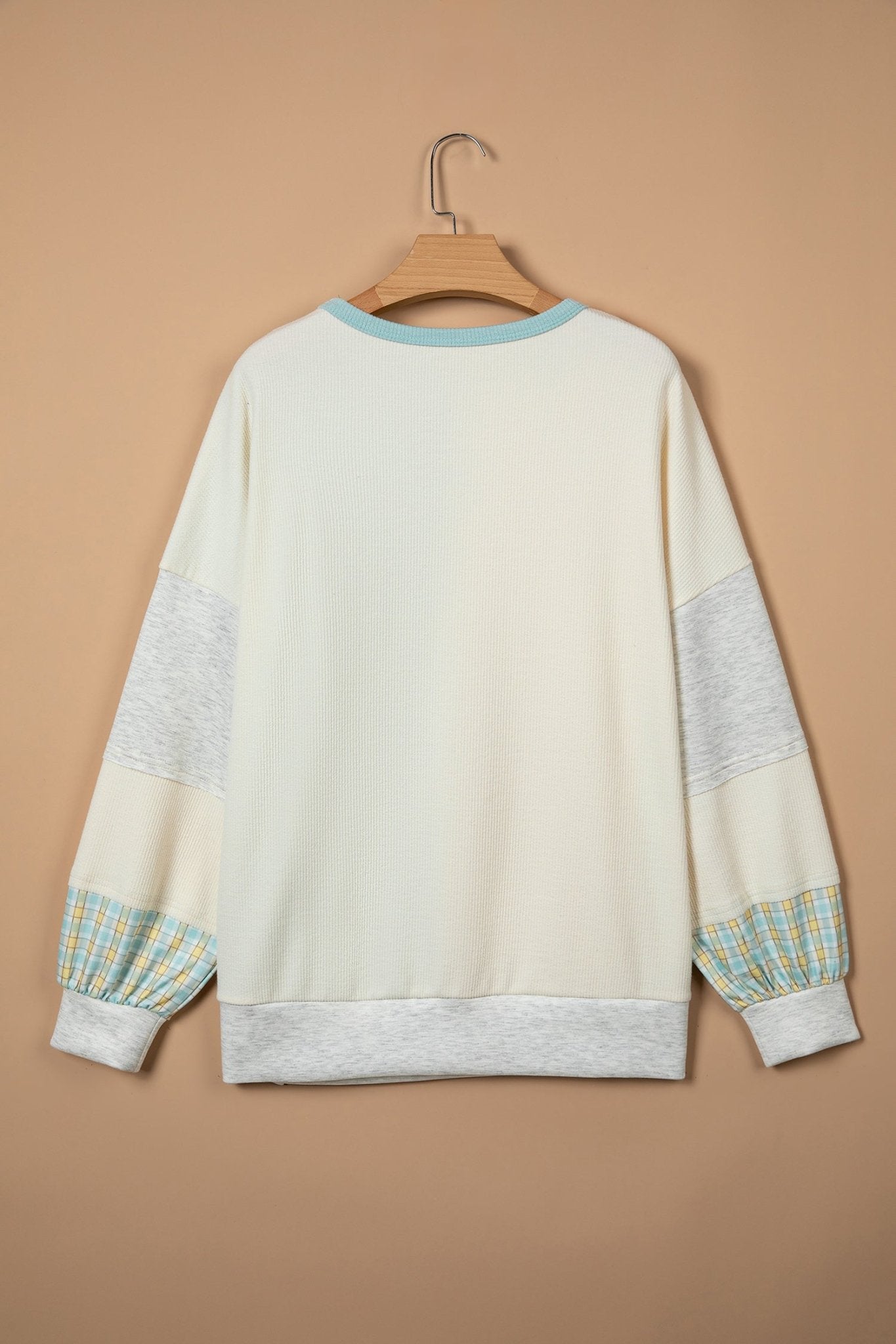 Plaid Patchwork Flower Round Neck Long Sleeve Top - Rooted & Reckless Co.