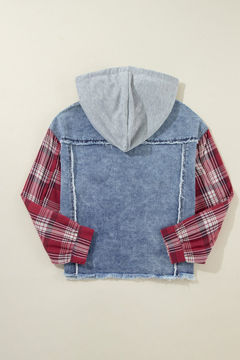 Plaid Patchwork Hooded Denim Jacket - Rooted & Reckless Co.
