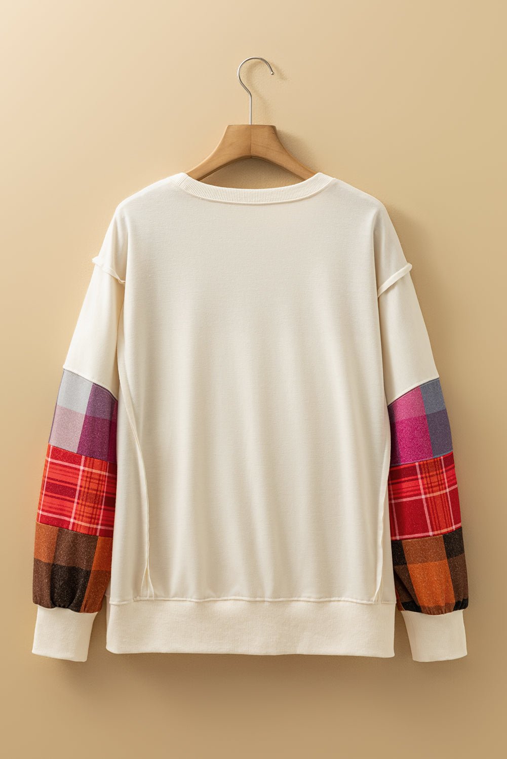 Plaid Patchwork Long Sleeve Exposed Seam Top - Rooted & Reckless Co.
