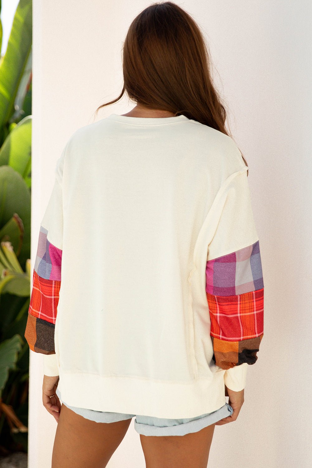 Plaid Patchwork Long Sleeve Exposed Seam Top - Rooted & Reckless Co.