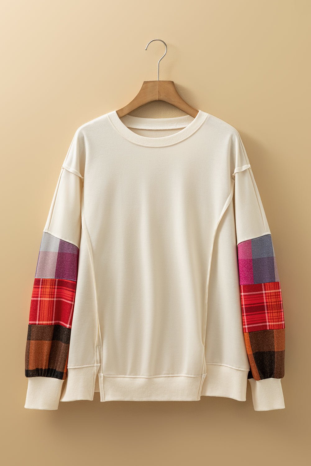 Plaid Patchwork Long Sleeve Exposed Seam Top - Rooted & Reckless Co.