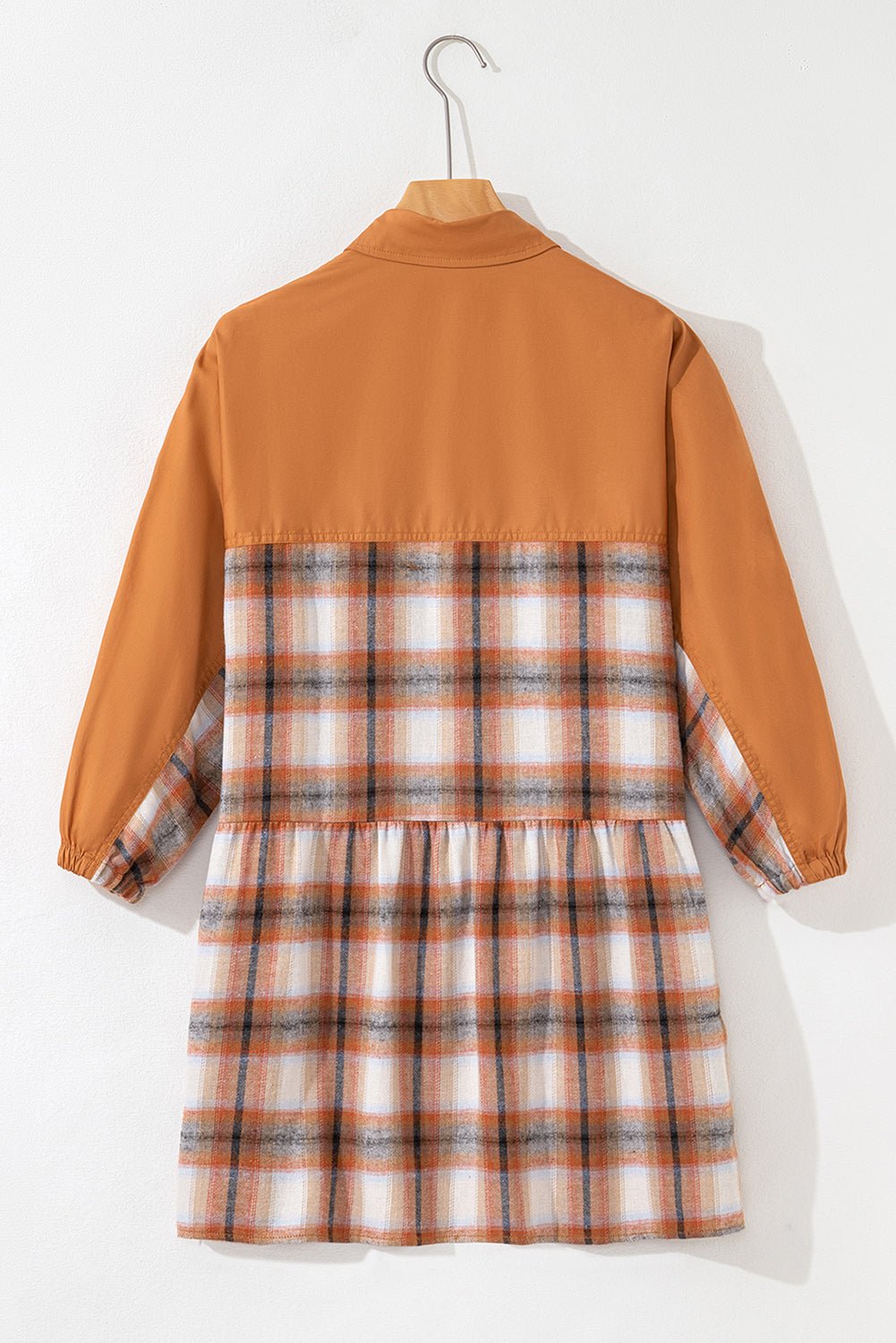 Plaid Patchwork Pocketed Ruffle Hem Shirt Dress - Rooted & Reckless Co.